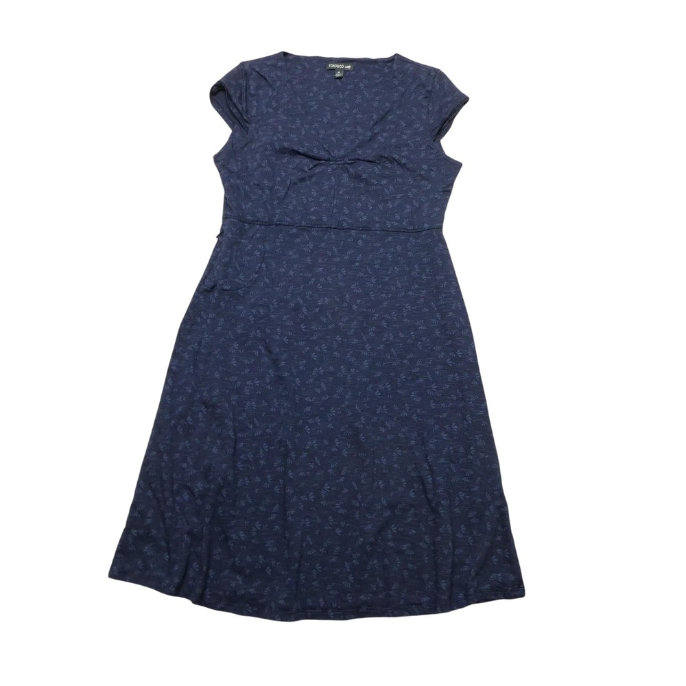 Toad&Co Dress Womens M Blue Floral V-Neck Cap Sleeve Fit Flare Knee Length